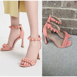 Sam Edelman Luella Canyon Clay Square Toe PomPom Beaded Slingback Heels Size 7.5